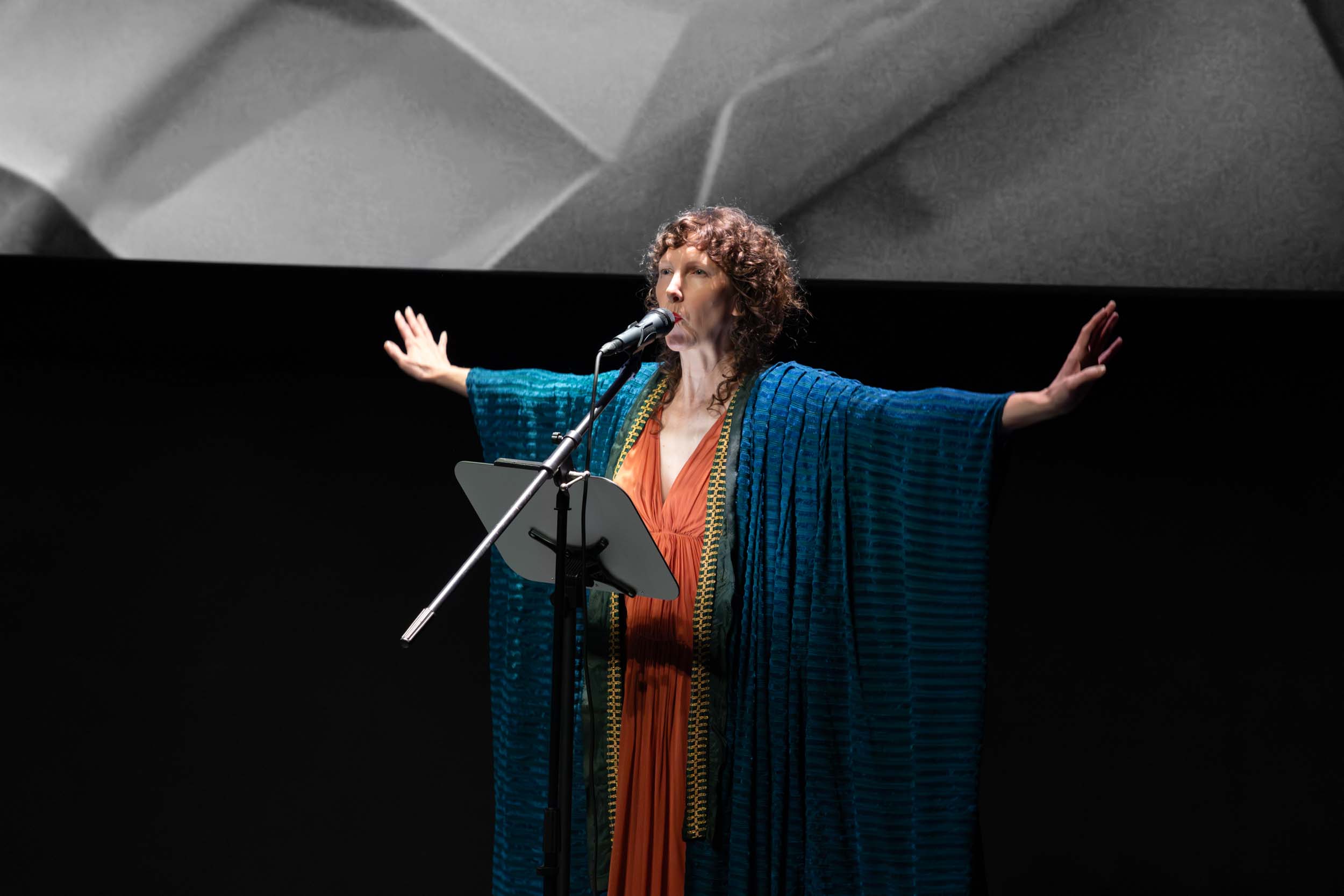 "Cryptic Lineages". 2025. Multimedia performance screening. Commissioned by the Museum of the Moving Image. Photo by Whitney Browne.