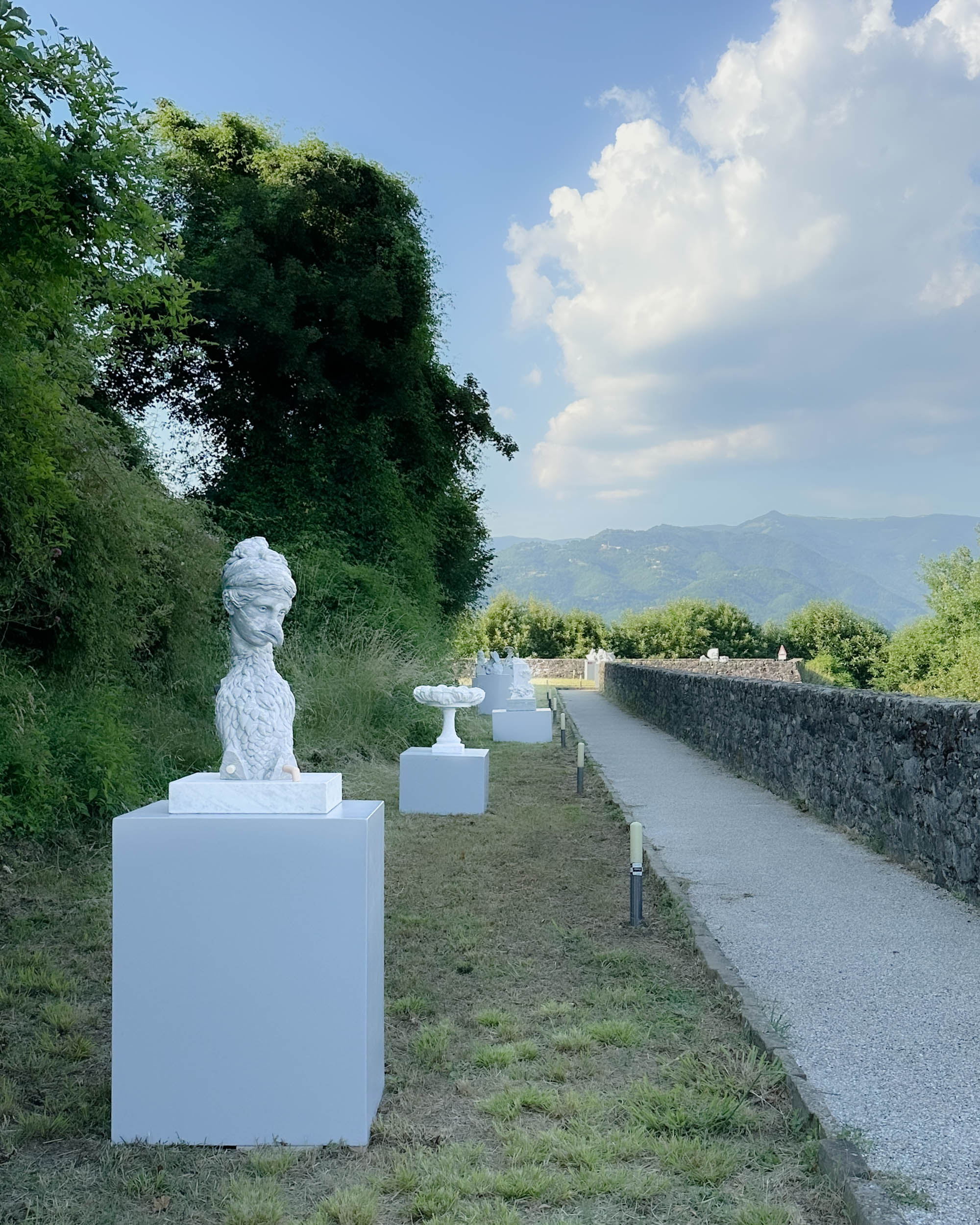 installation view of "Per Forza di Levare" exhibition at Fortezza di Mont'Alfonso (from foreground: John Rainey, Rob Postle, Laura Splan)