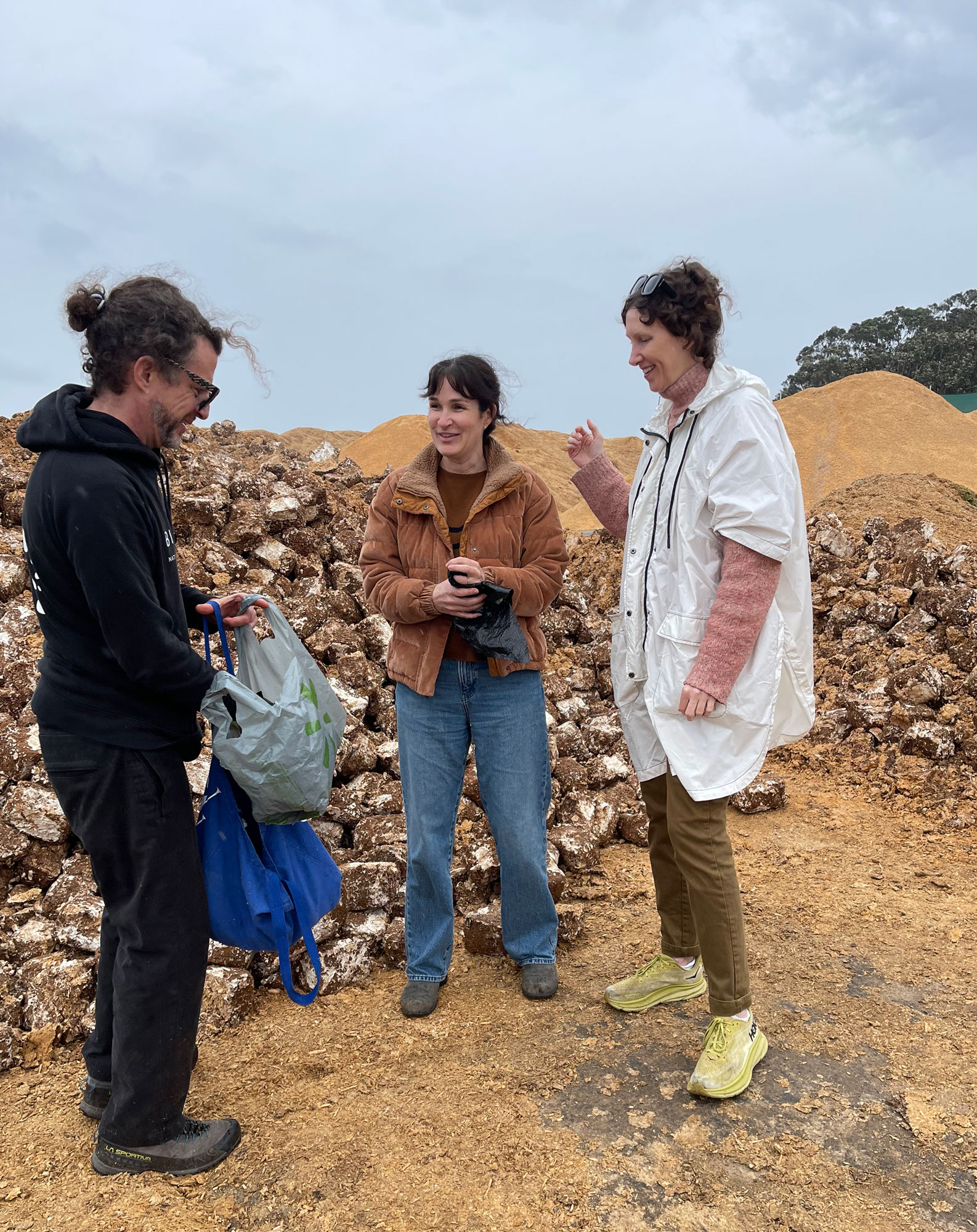 Open Fung site visit to Far West Fungi’s large-scale sustainable organic mushroom cultivation using reclaimed materials.