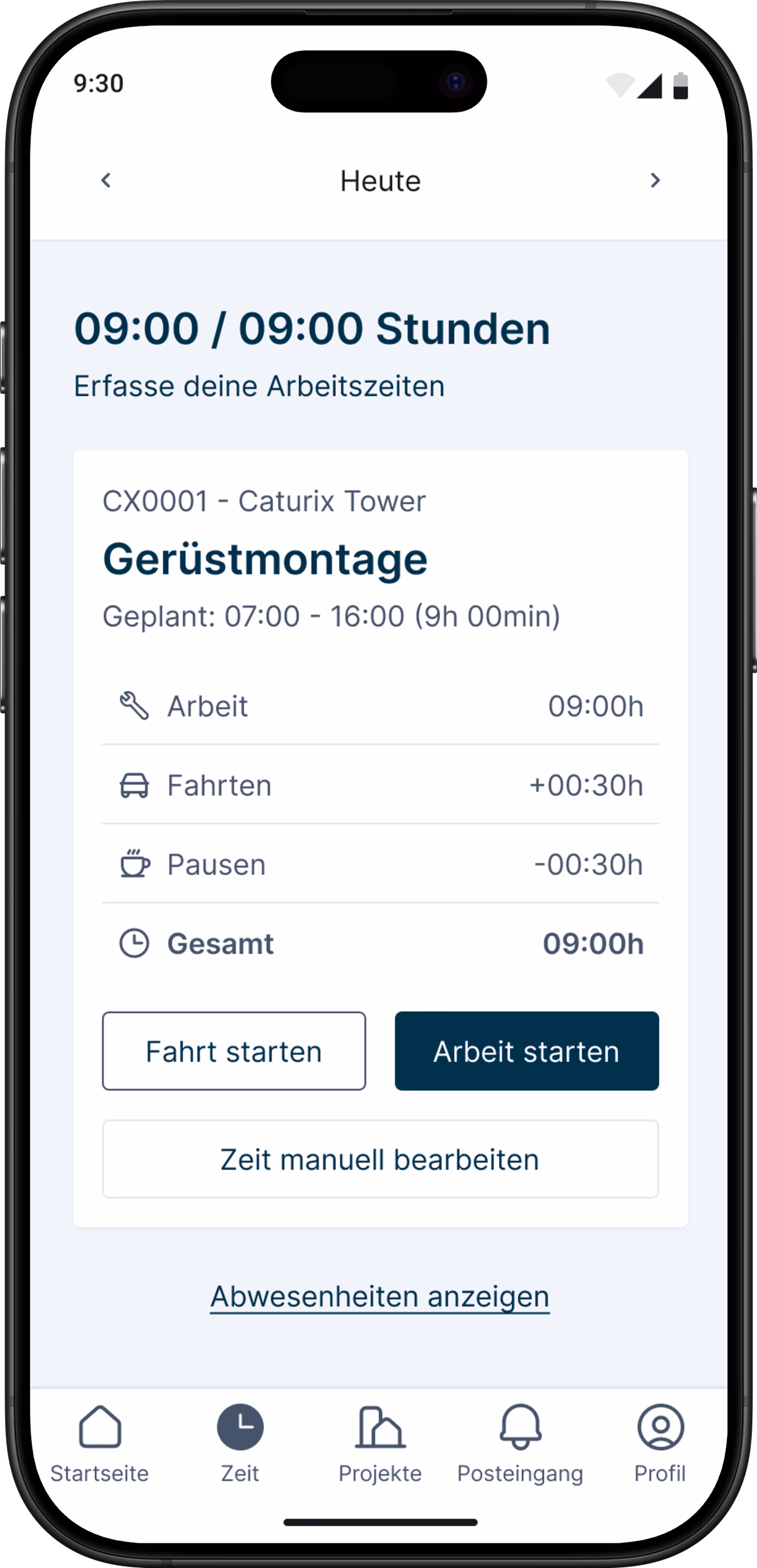 Projektbezogene Arbeitszeiterfassung für ein Hochbauprojekt