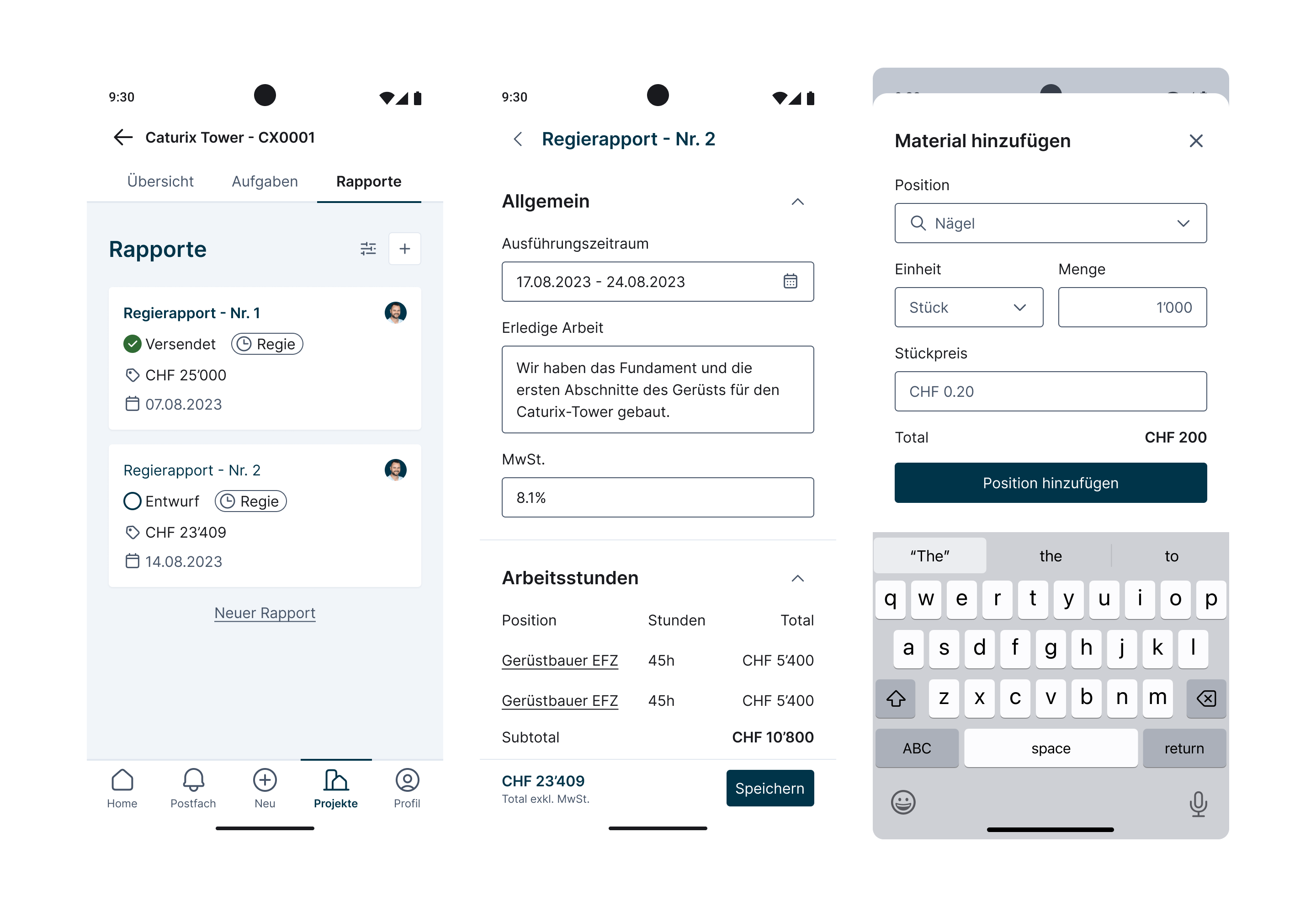 Digitaler Gerüstbau-Regierapport auf einem Smartphone