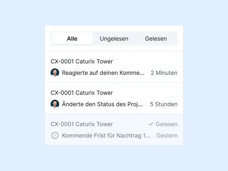 Caturix Gerüstbau App mit Tagesprogramm, Aufgaben und Baustelleninformationen