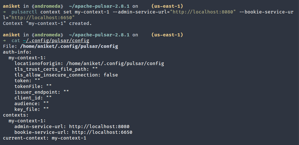 Output of context set command