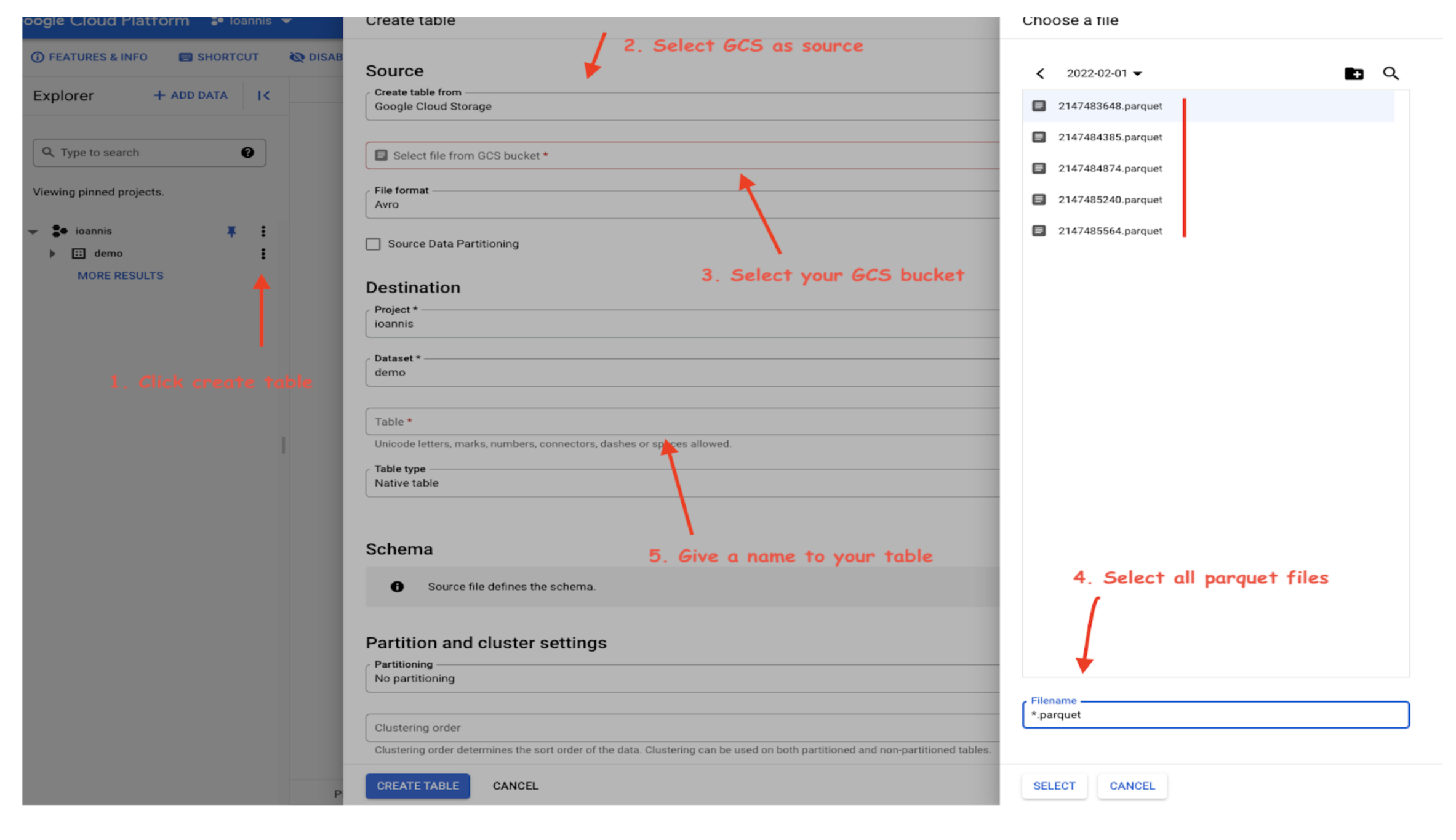 Querying on Google Cloud interface