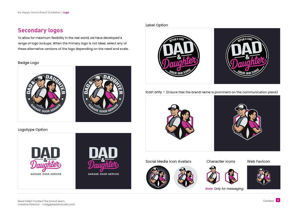 Dad & Daughter secondary logos — badge, label, logotype, icon, and avatar variants