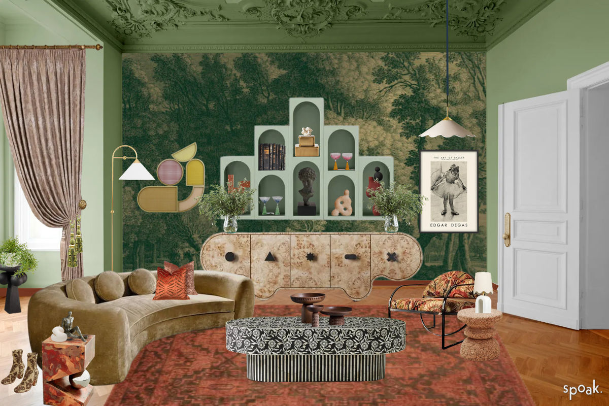 green monochrome moody interior design