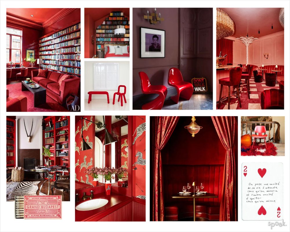 red interior design mood board