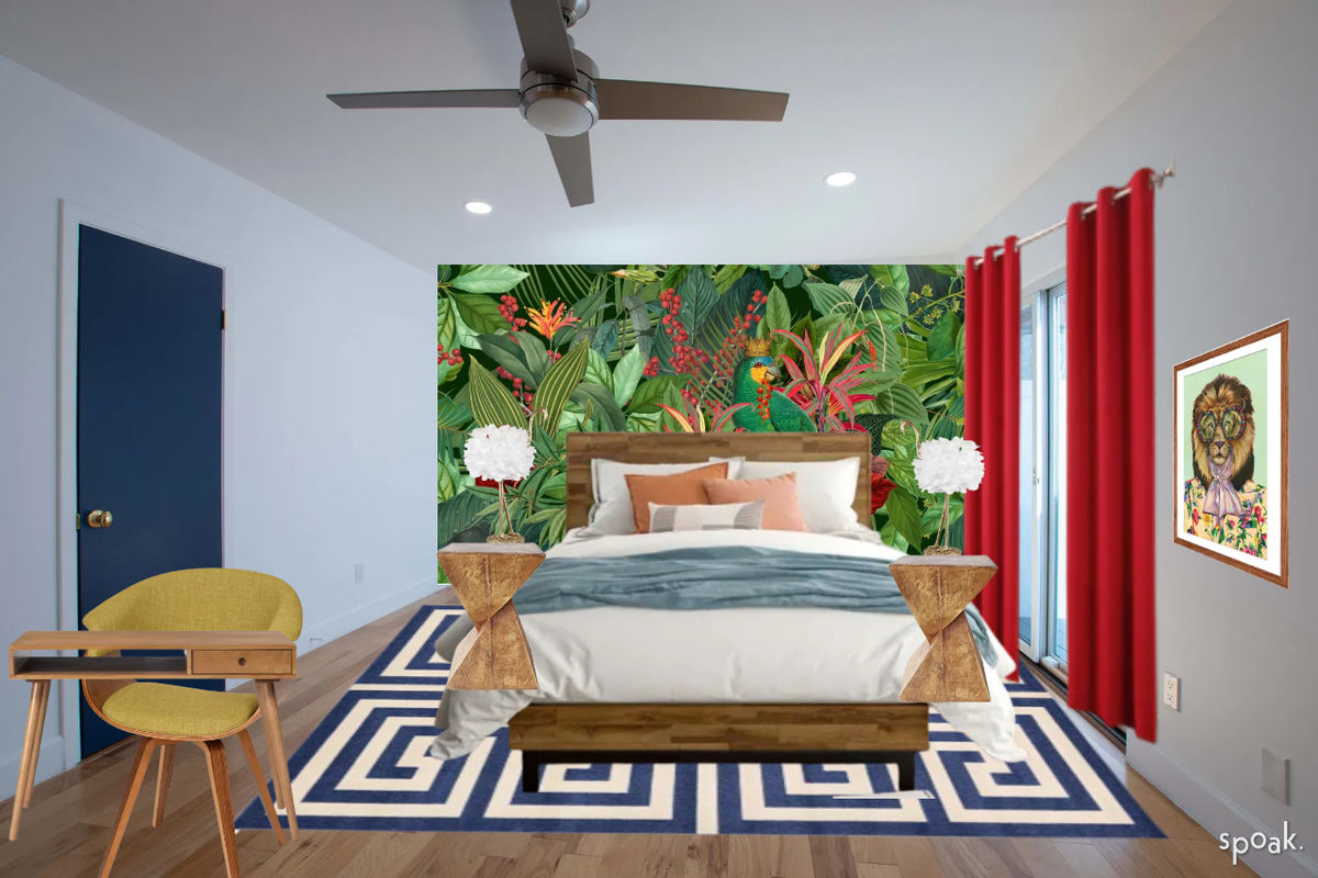 garden jungle themed bedroom bright colors interior design
