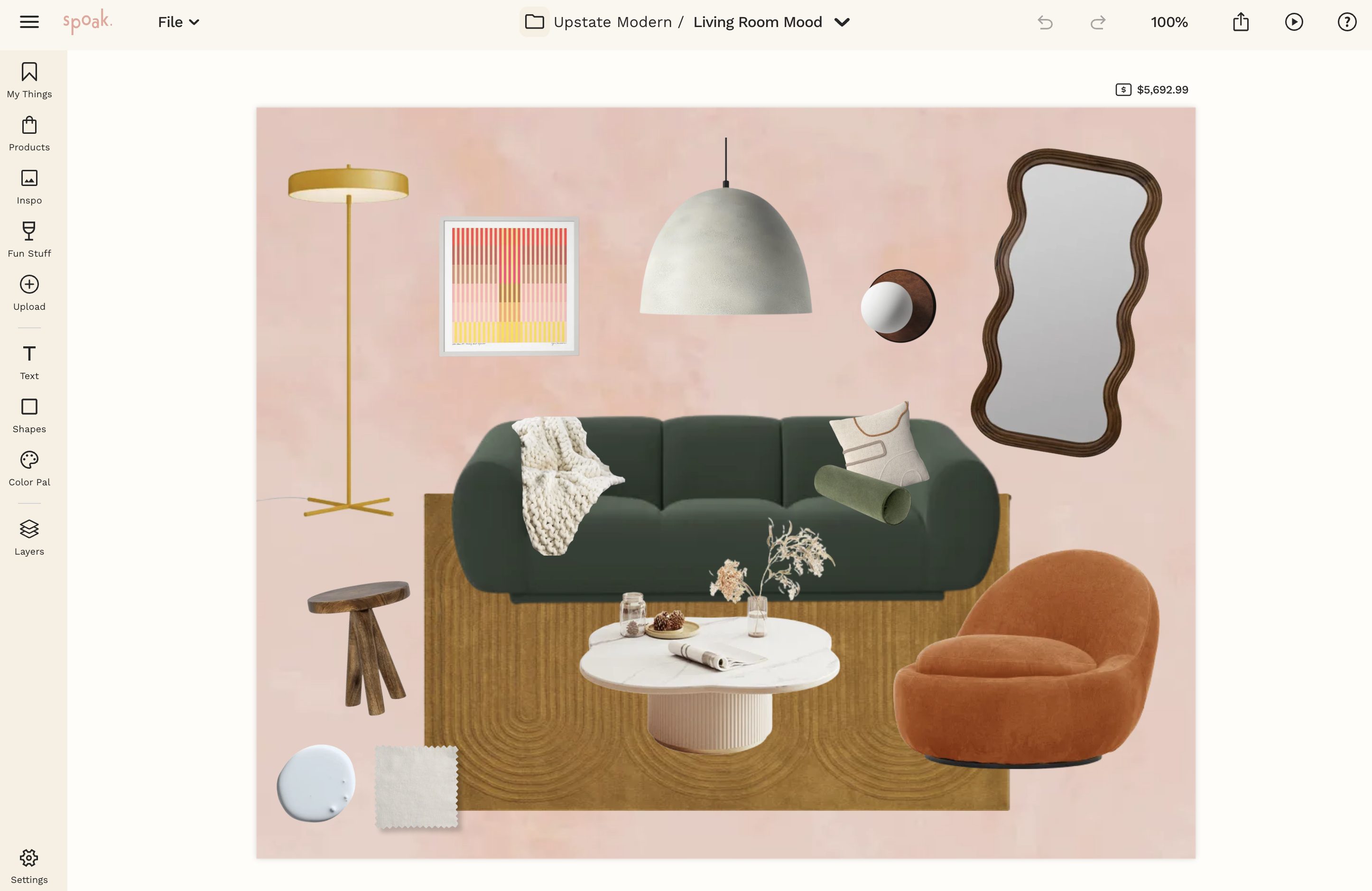 Living room mood board green sofa modern decor