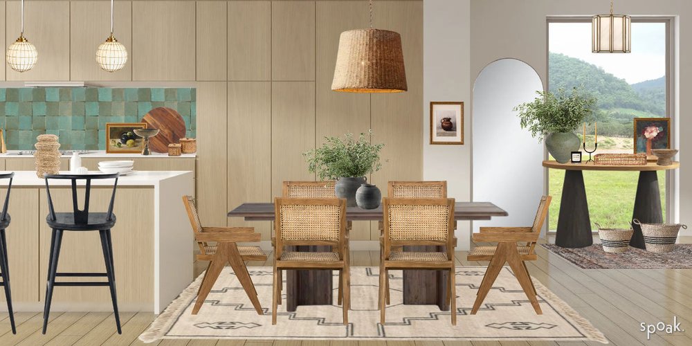 neutral beautiful kitchen and dining space