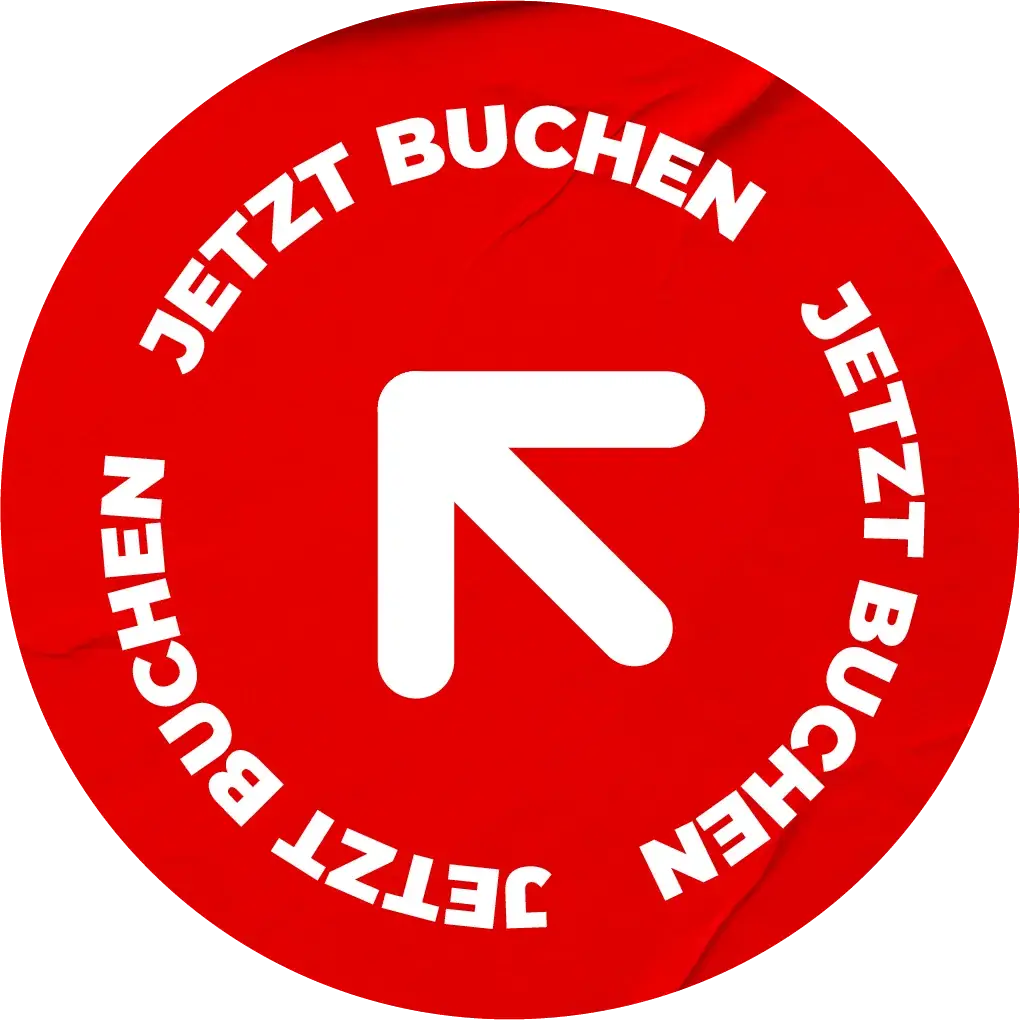 runder Button der zum Klicken und Hotel buchen animiert