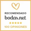 Sello de recomendación de bodas.net con 4 estrellas y 100 opiniones.