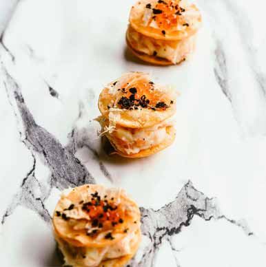 Tres pequeños aperitivos del catering de Club de Tiro