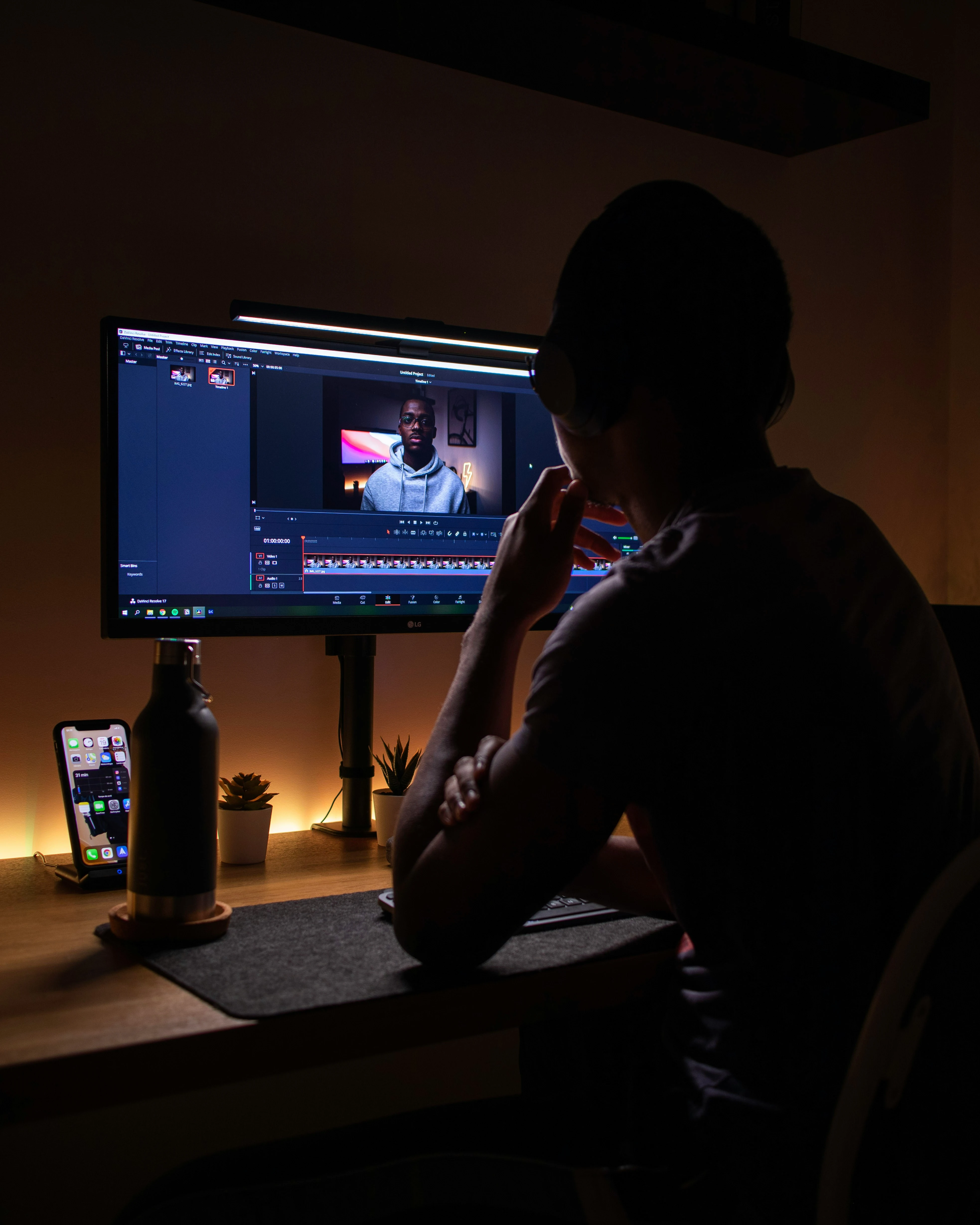 Man edits a youtube video
