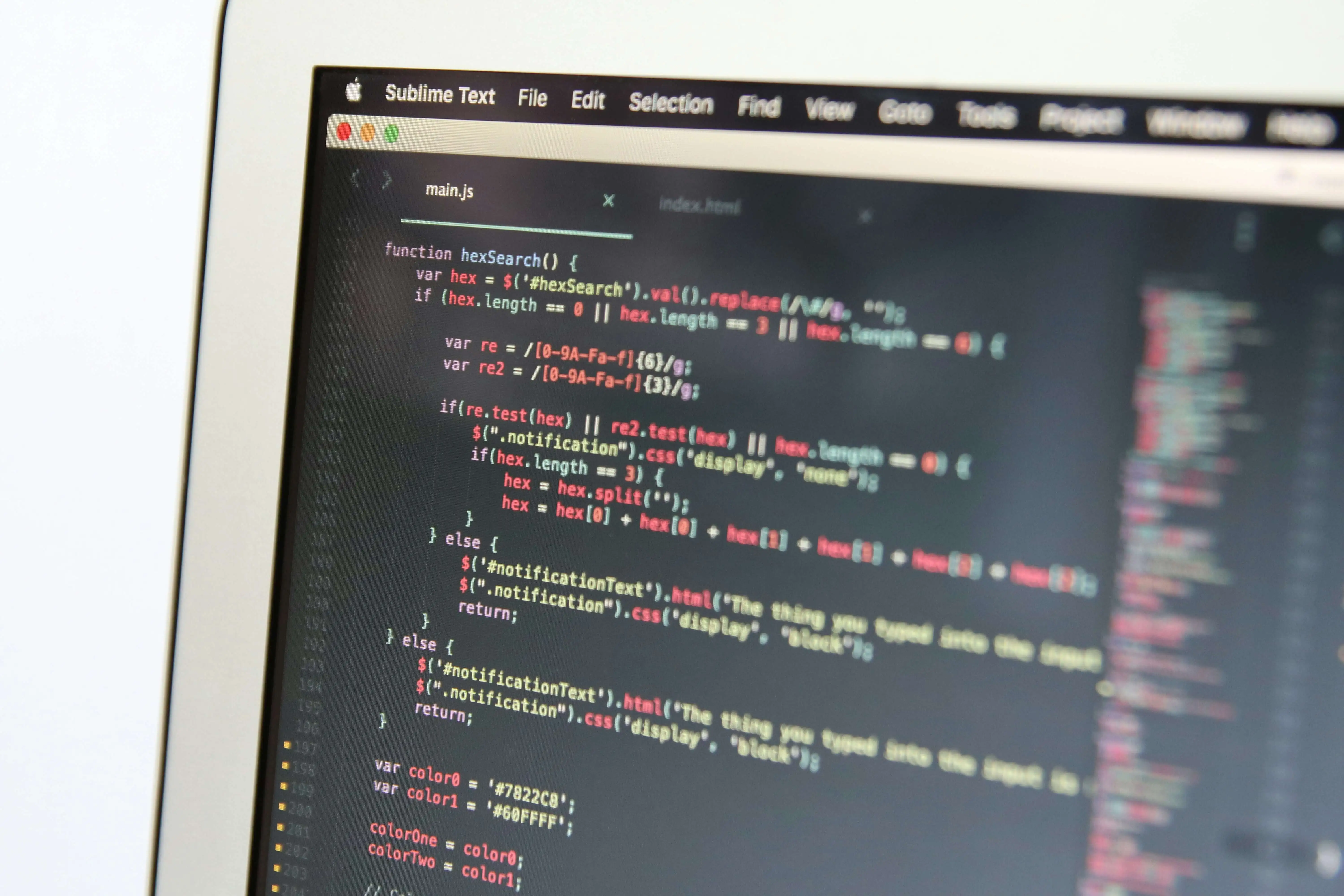 Computer screen with code