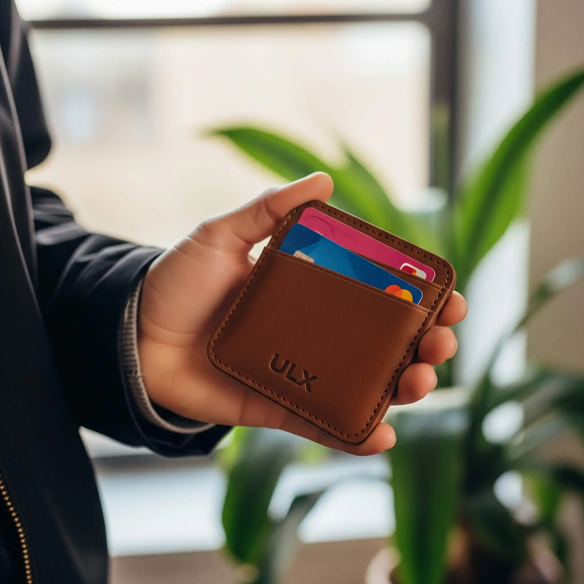 Leather wallet with two debit cards