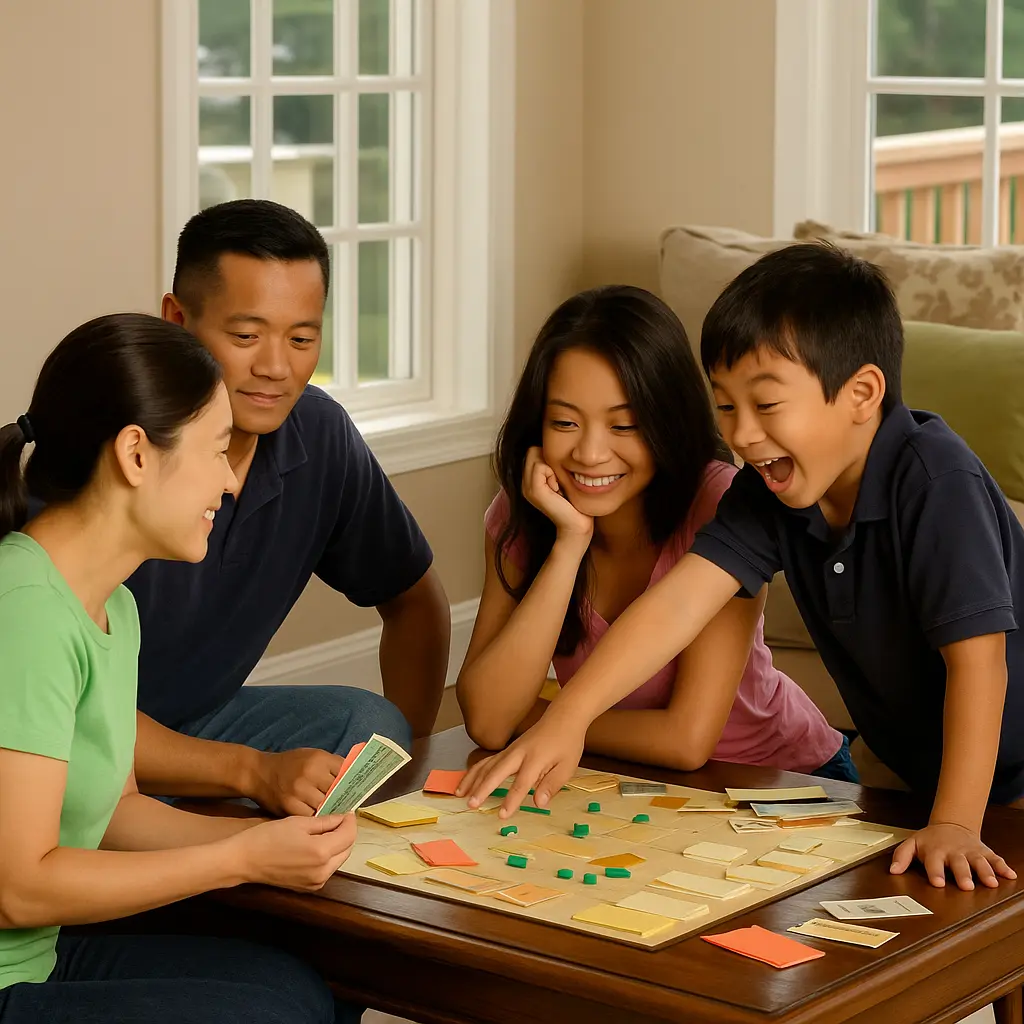 Family teaching their kids financial literacy
