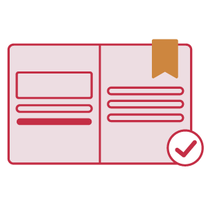 Una guía abierta con un marcador y una marca de verificación, lista para ser leída y completada.