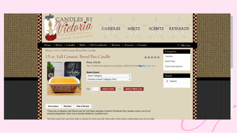 Image of the old cart and check out page. 