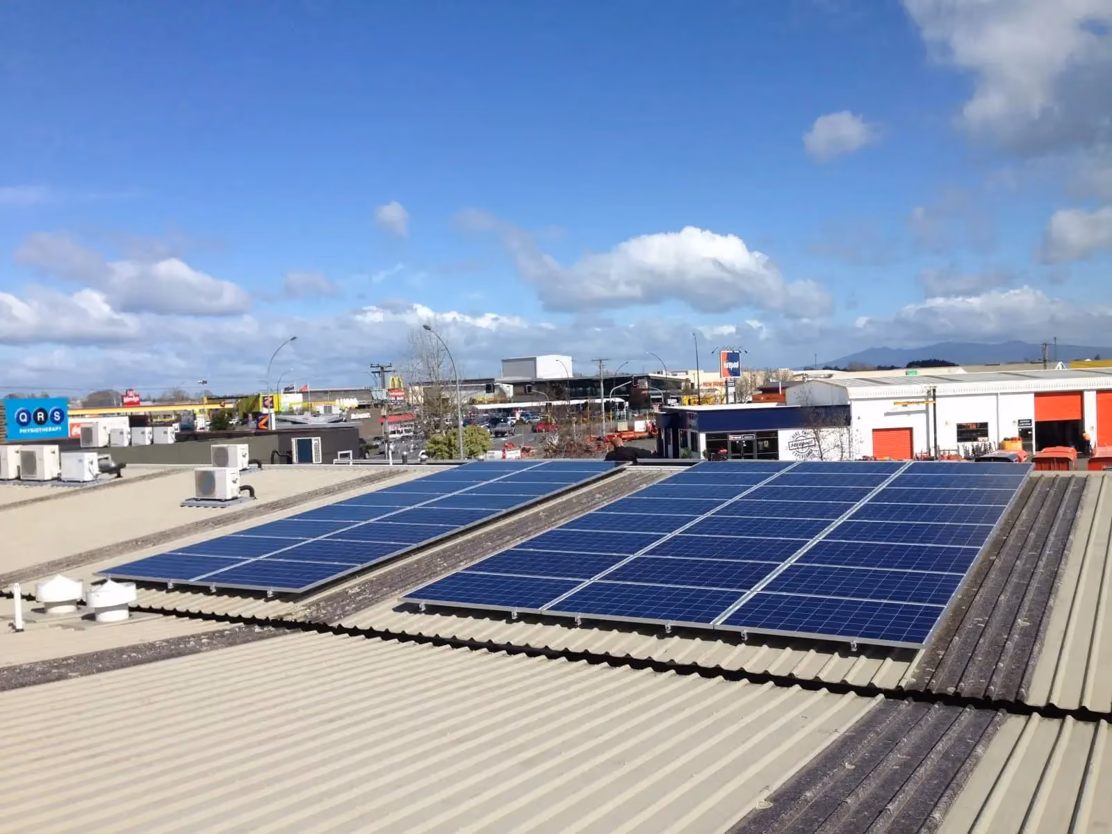 Solar panels on the roof of a building.