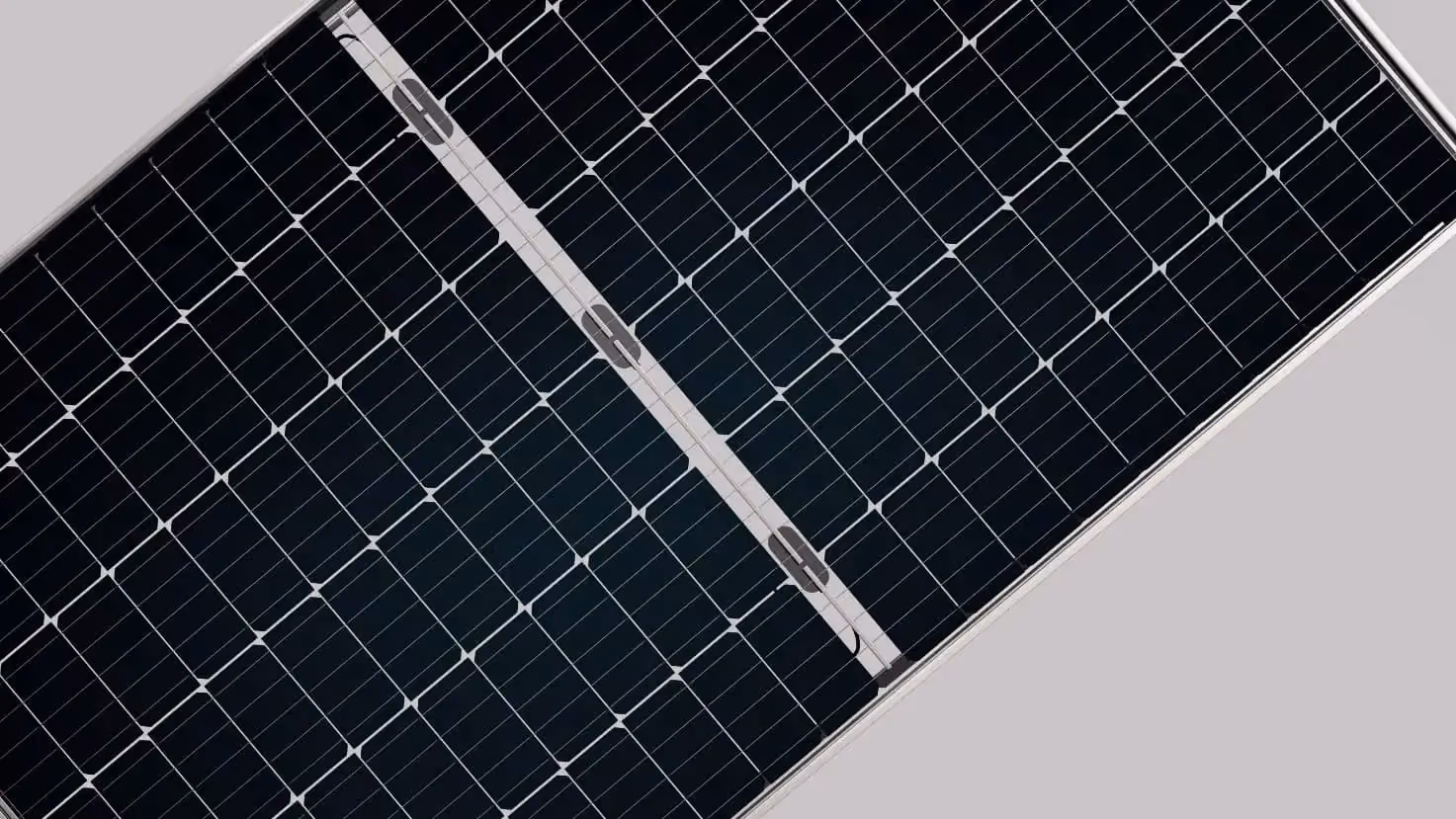 An image of a LONGi Half-Cut Cell solar panel on a gray background.