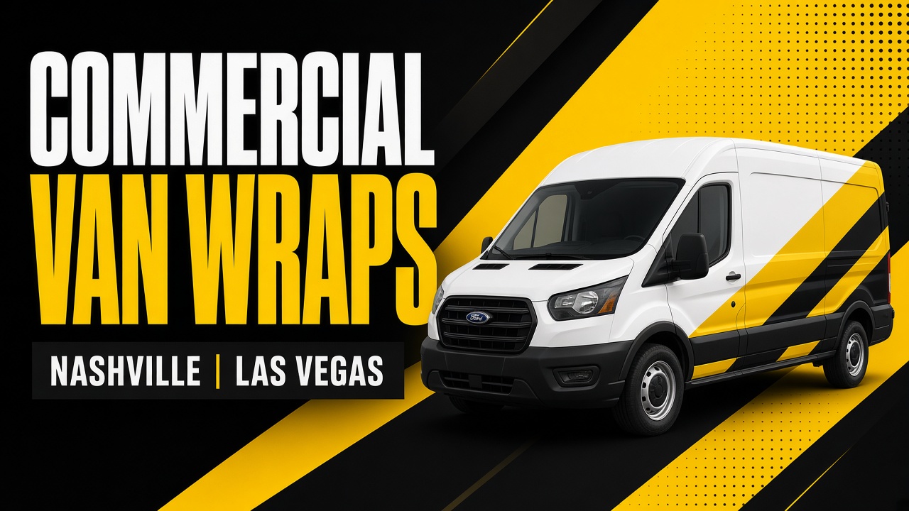 Conceptual commercial cargo van with yellow fleet branding for van wraps article