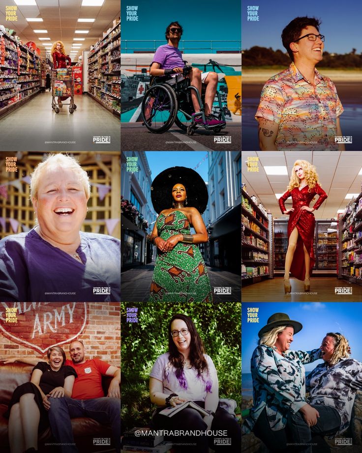 A Pride shoot showing a diverse range of people including proud parents, allies, bisexual politicians, disabled people, lesbians, black people and more