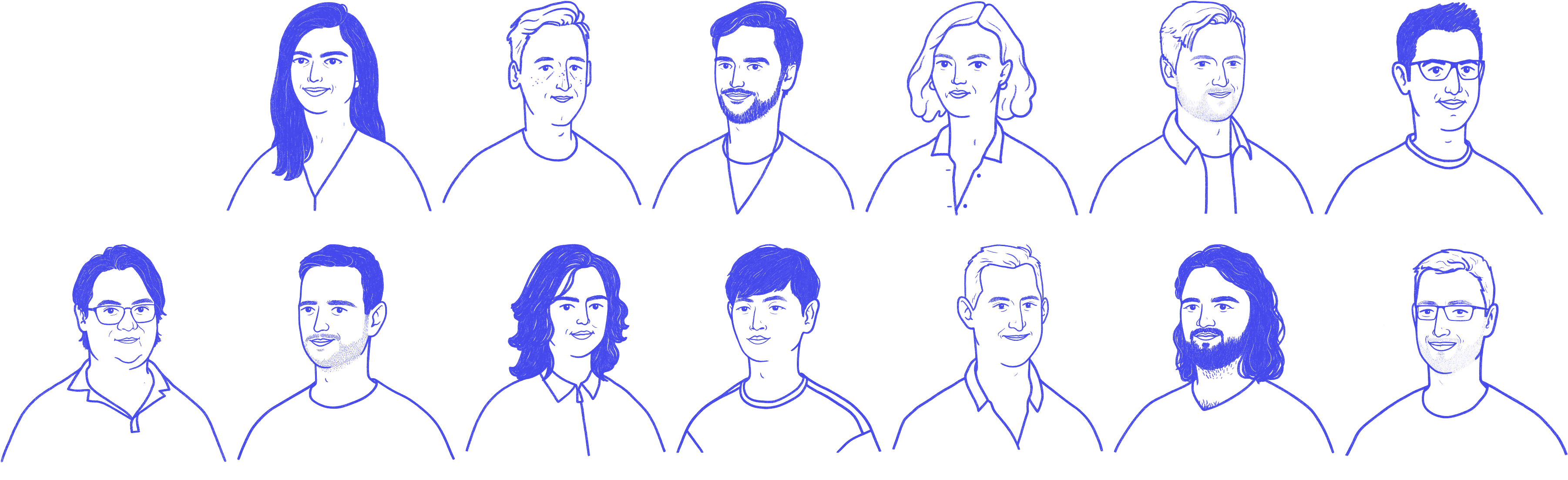 a illustration grid showing hand-drawn portraits of the speakers