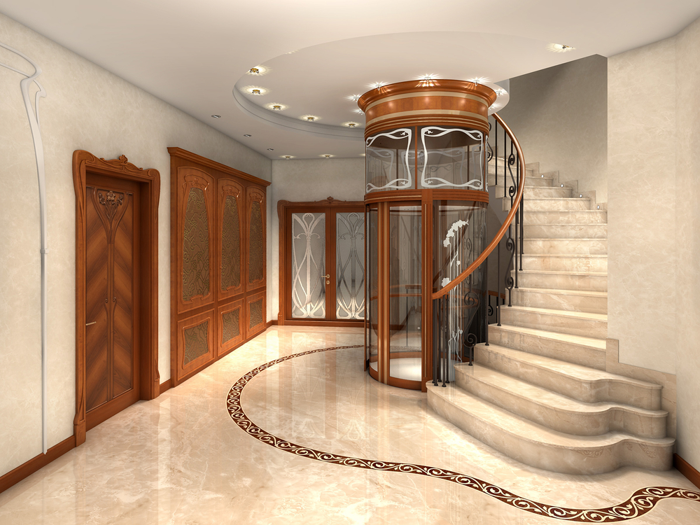 Residential indoor elevator with glass doors for enhanced home accessibility and modern design.