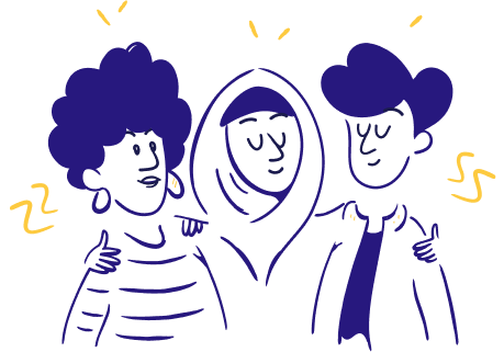 Illustration of three people.
