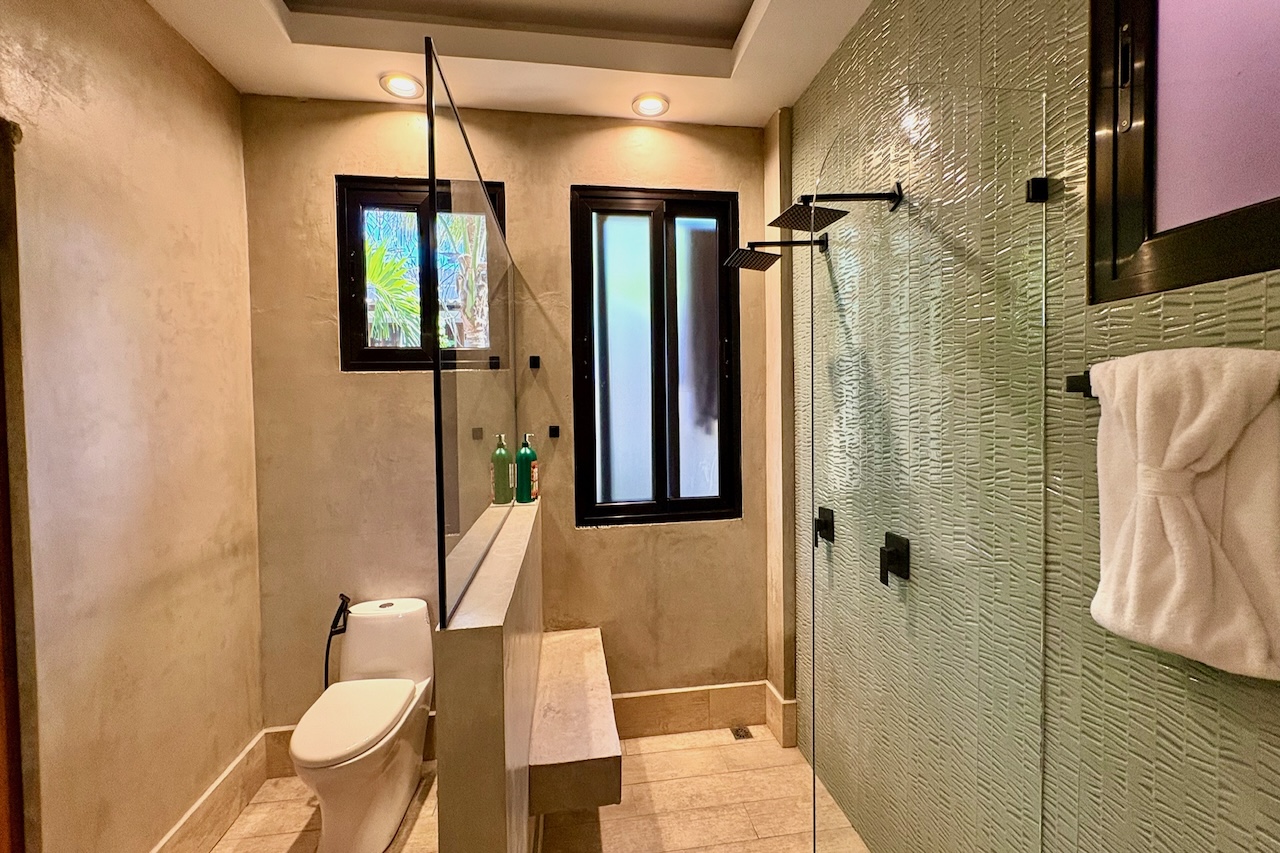 Modern private bathroom in the Ocean Master Room at Miramar SurfCamp