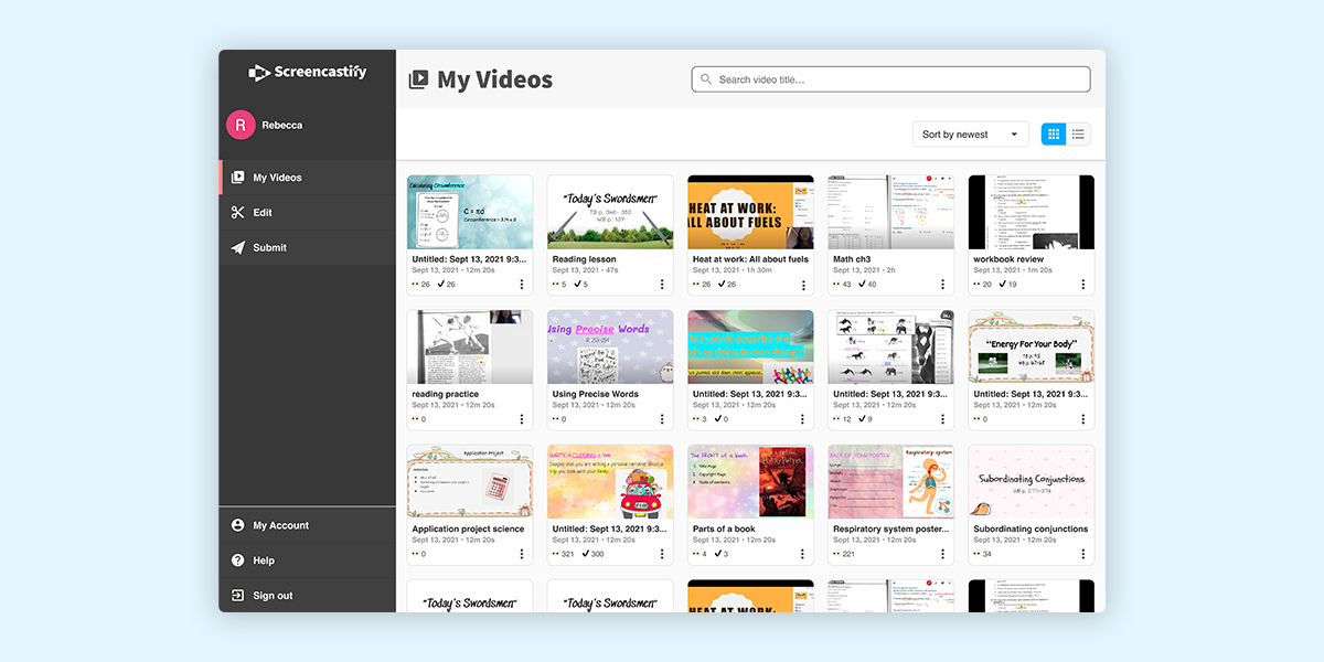 Screencastify My Videos lets you search and sort. 