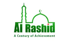 The Al Rashid logo features a green silhouette of a mosque dome and minaret above the text "Al Rashid" and the tagline "A Century of Achievement," with a small red maple leaf accenting the letter "i."
