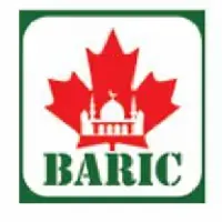 A red maple leaf icon containing a white silhouette of a mosque, positioned above the green text "BARIC" inside a square frame.