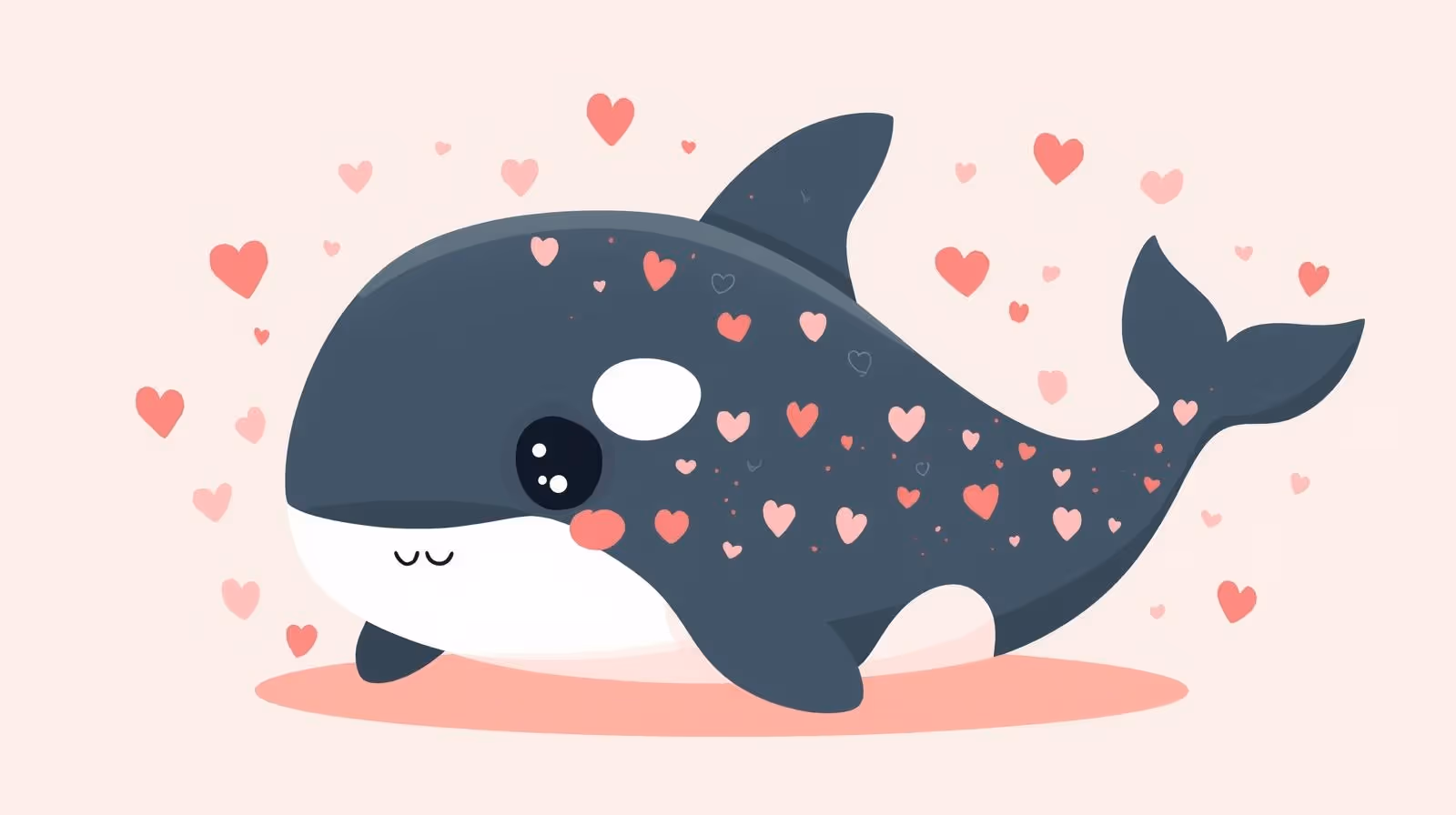 A cute orca with hearts all around
