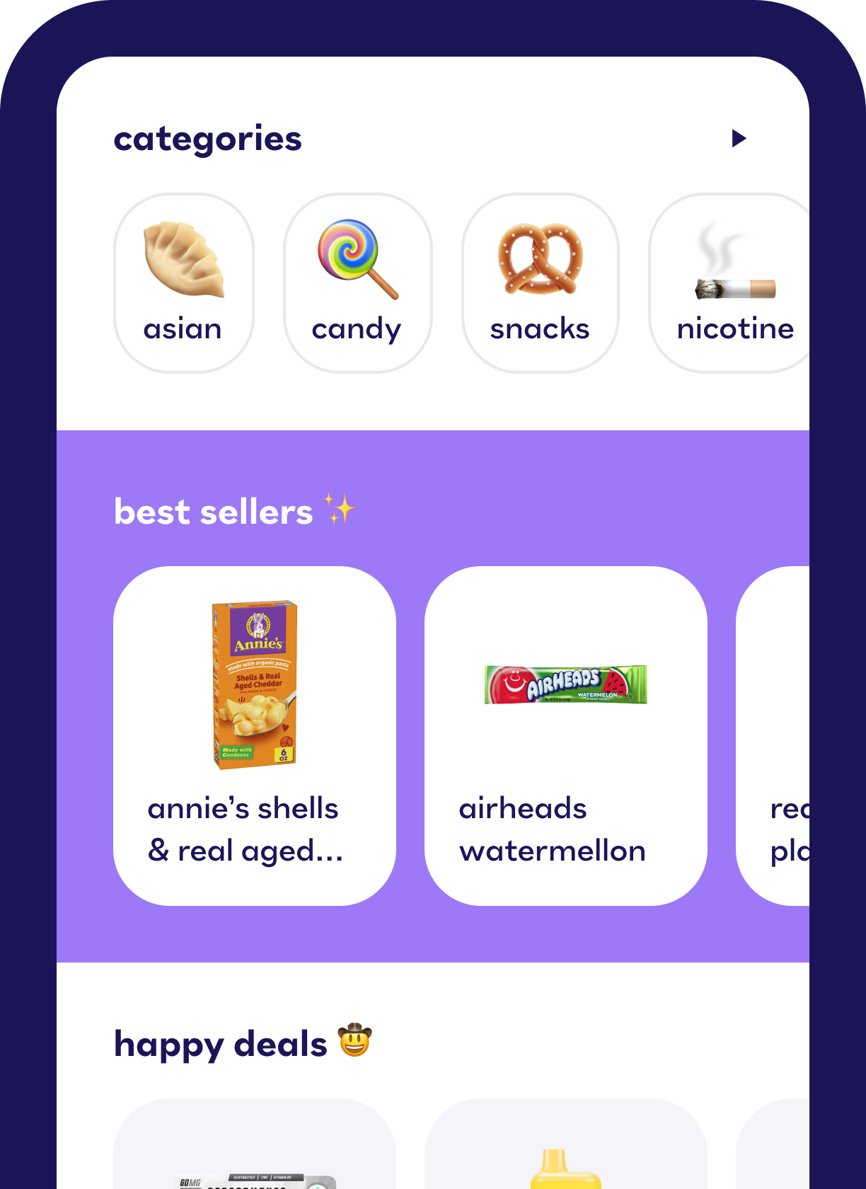 Handle Delivery app showing available items