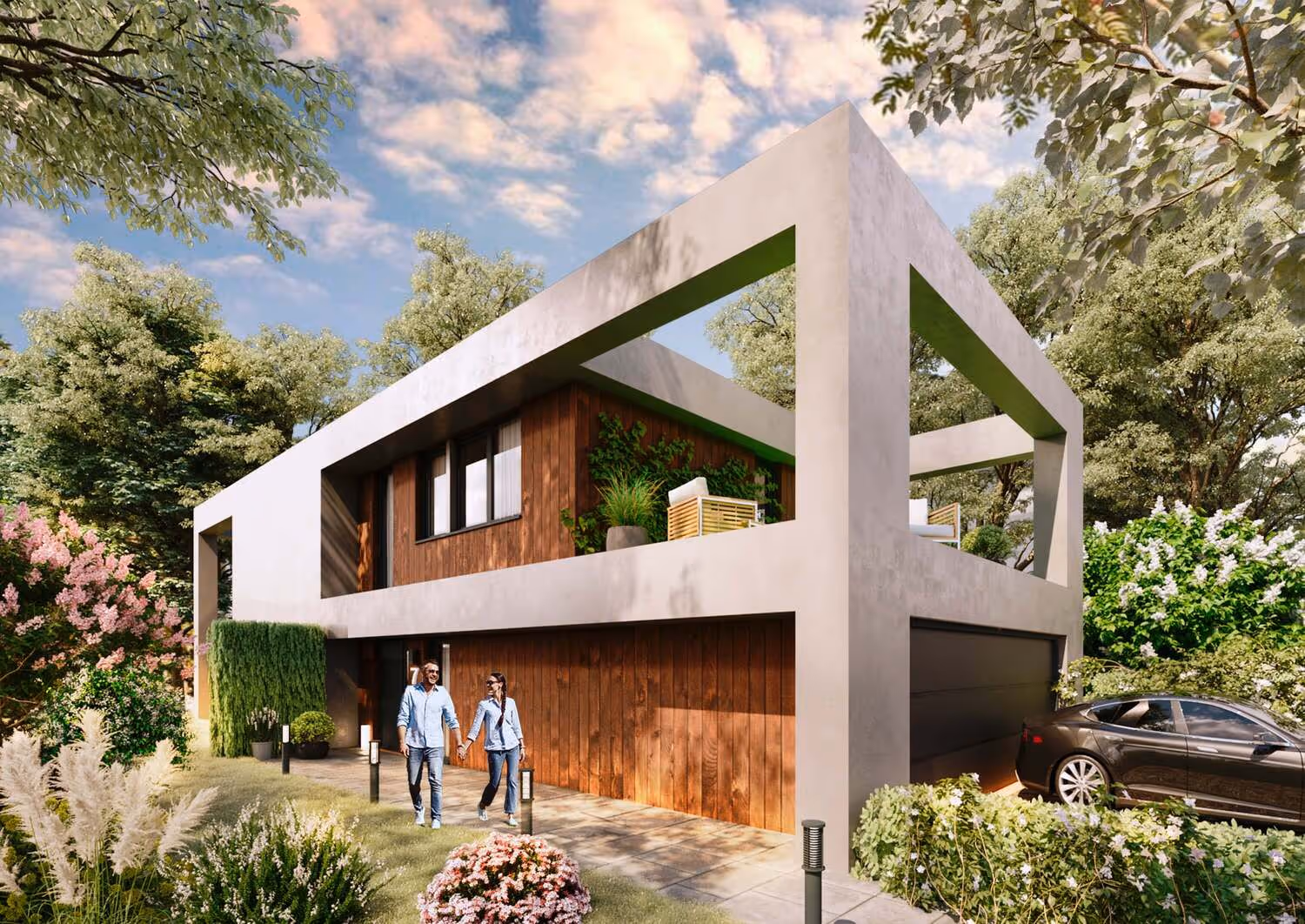 Neubau modernes Einfamilienhaus auf schmalen Grundstück Eingangsbereich 