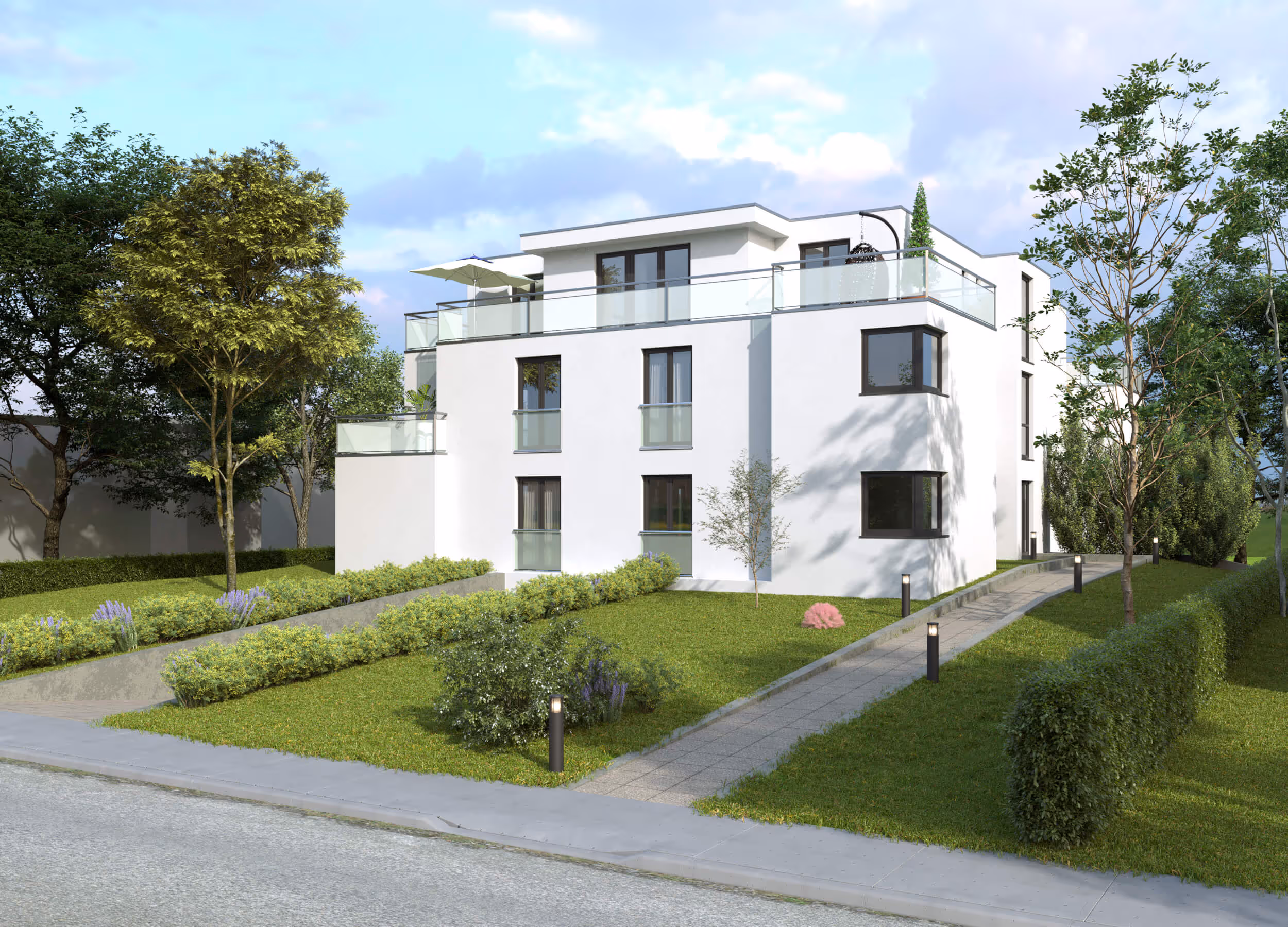 Neubau Mehrfamilienhaus mit 8 Wohneinheiten in Hamburg Sasel Ansicht von vorne