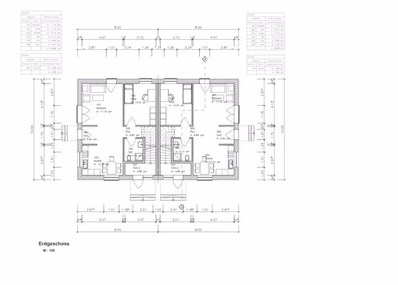 Neubau Mehrfamilienhaus 8 Wohneinheiten 2 Gebäude mit Klinker Grundriss Erdgeschoss