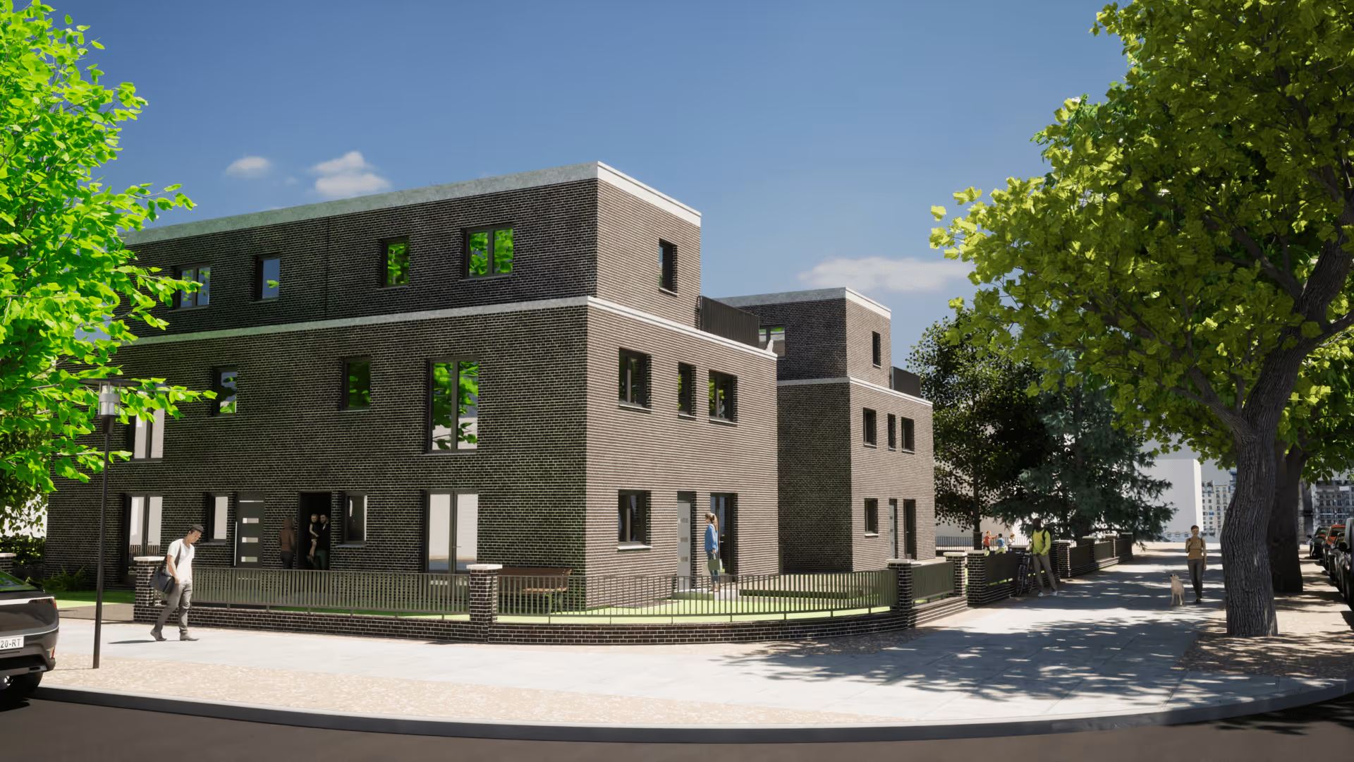Neubau Mehrfamilienhaus 8 Wohneinheiten 2 Gebäude mit Klinker Ecke zur Straße