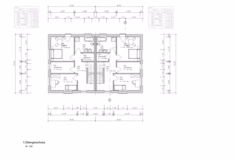 Neubau Mehrfamilienhaus 8 Wohneinheiten 2 Gebäude mit Klinker Grundriss des 1. Obergeschosses