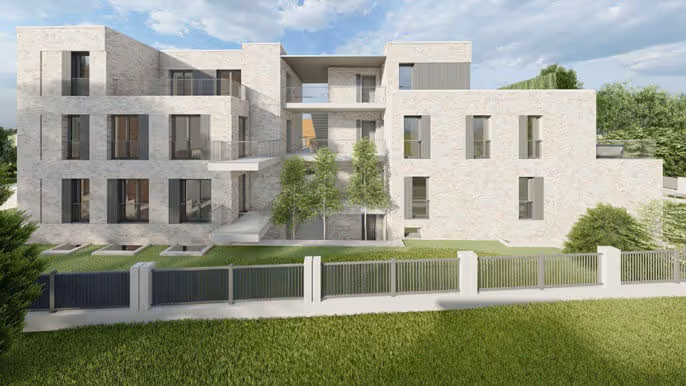 Neubau Mehrfamilienhaus zwei Einzelhäuser Außenansicht Straßenseite