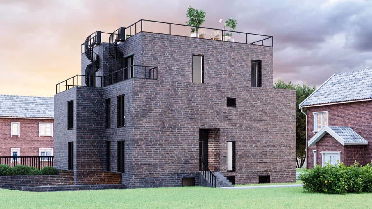 Neubau Mehrfamilienhaus in Hamburg Marienthal in klassischer Rotklinker-Optik Außenansicht von der Seite