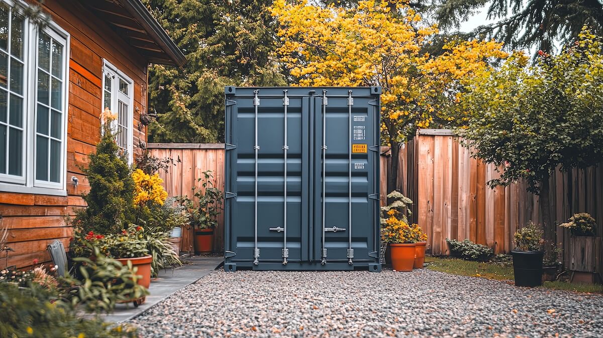 Ein Lagercontainer im Garten