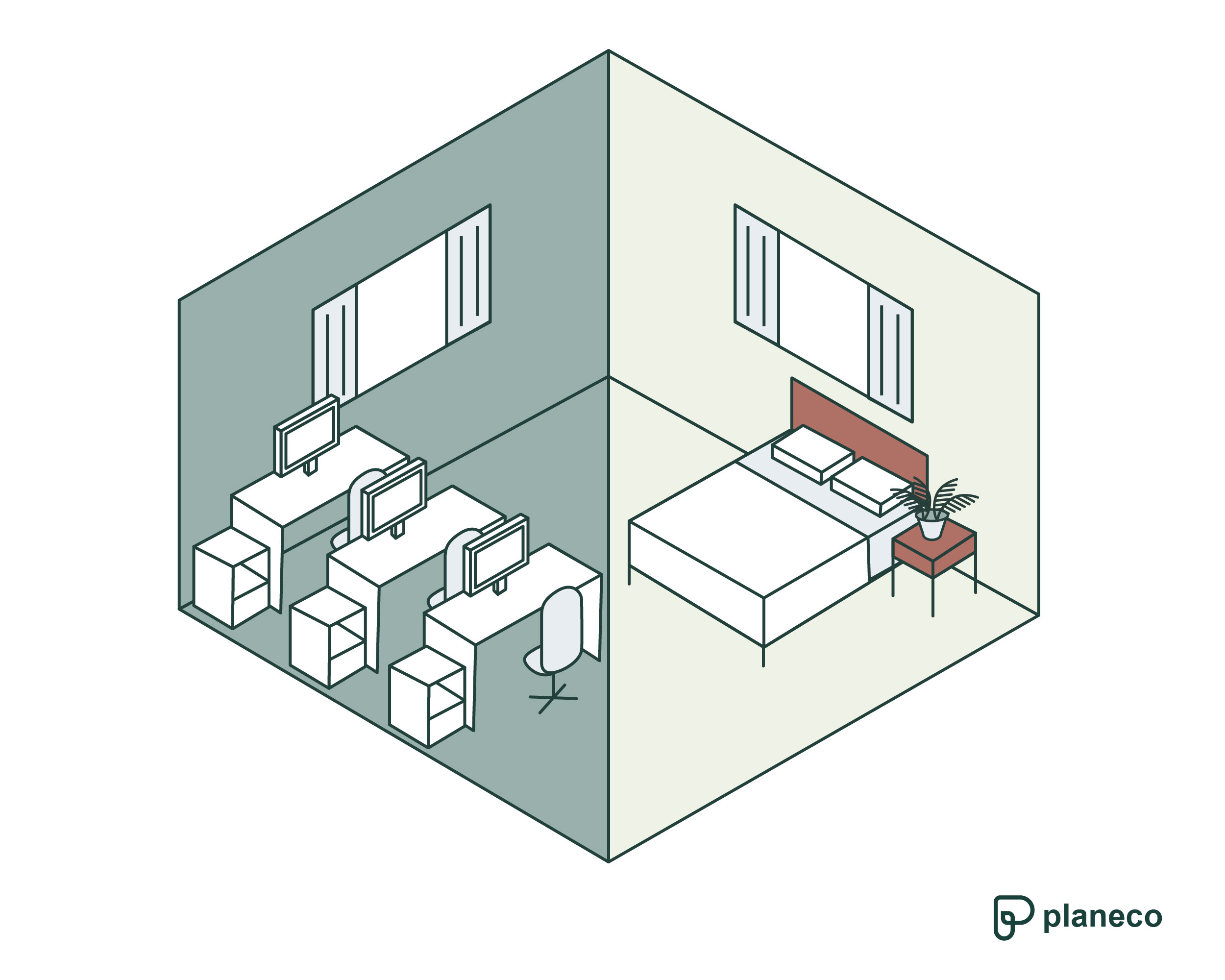 Erfolgreich umgewandelte Büroräume als moderne Ferienwohnung mit Arbeitsplatz-Atmosphäre