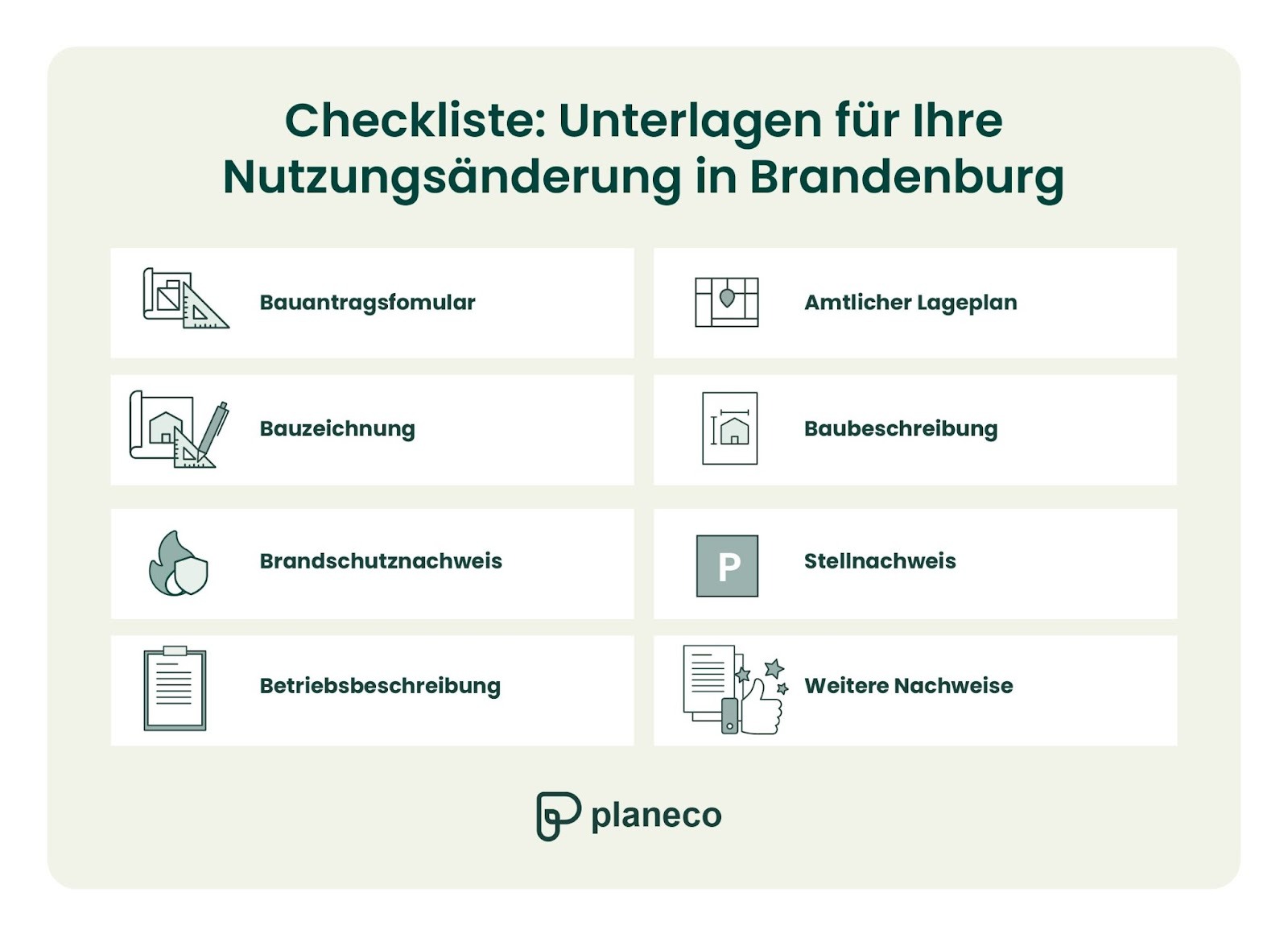 Checkliste: Unterlagen für Ihre Nutzungsänderung in Brandenburg. 