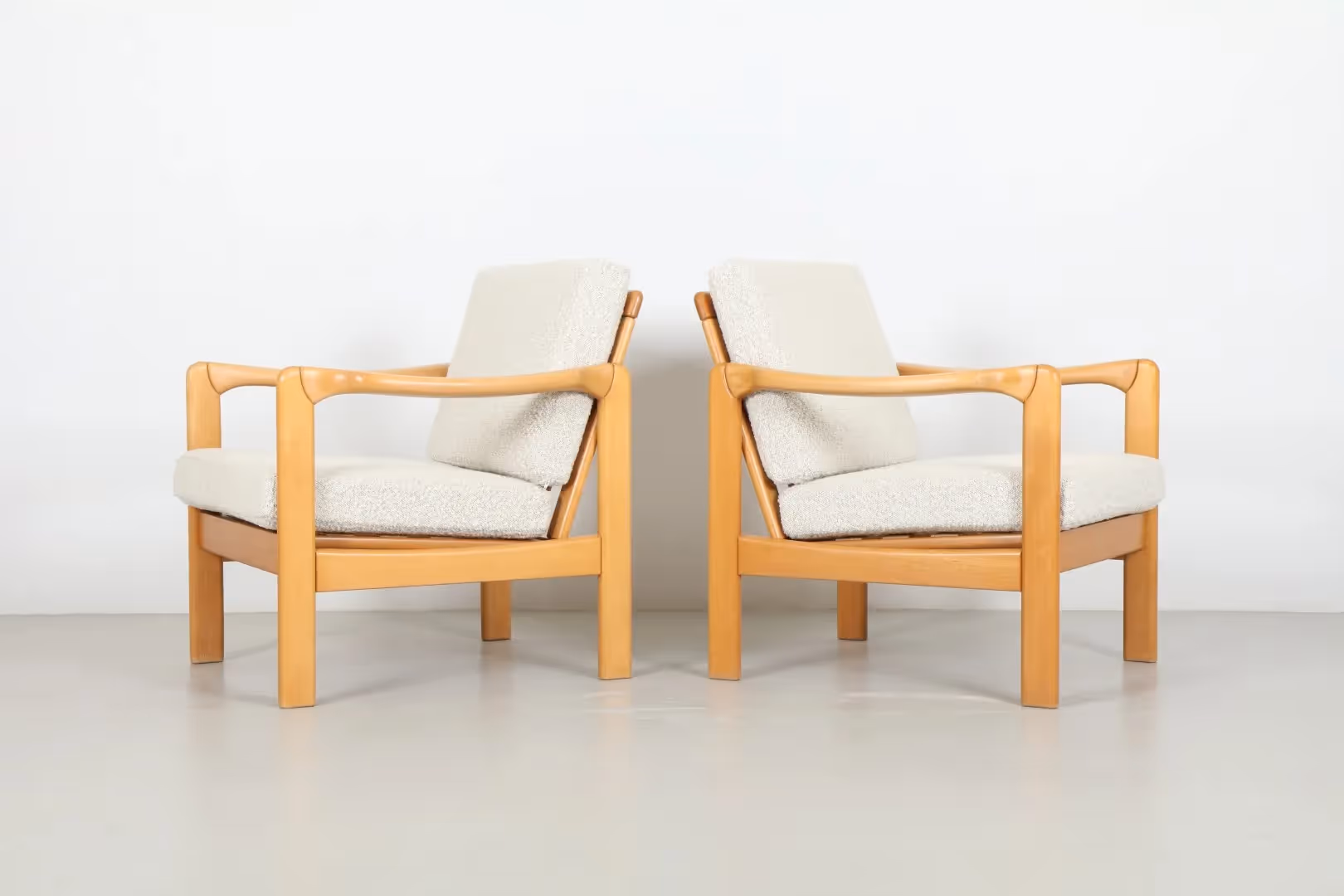 Pair of Striking Mid-Century Blonde Frame European Armchairs