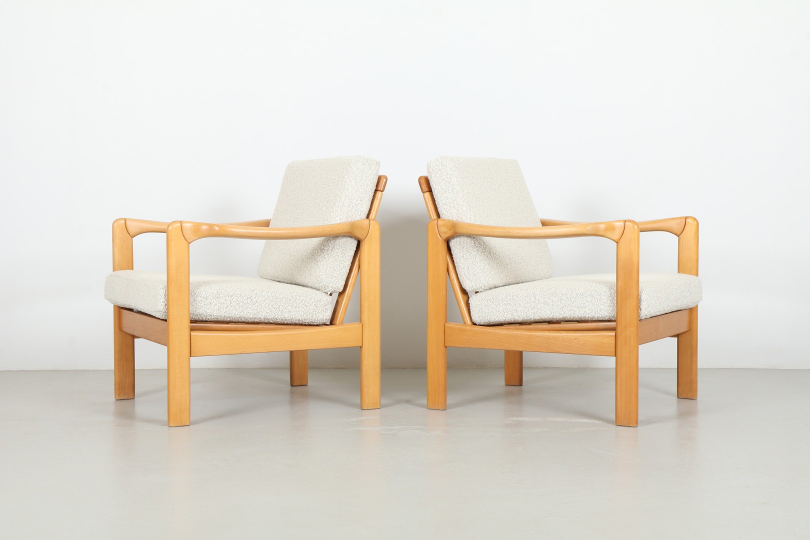 Pair of Striking Mid-Century Blonde Frame European Armchairs