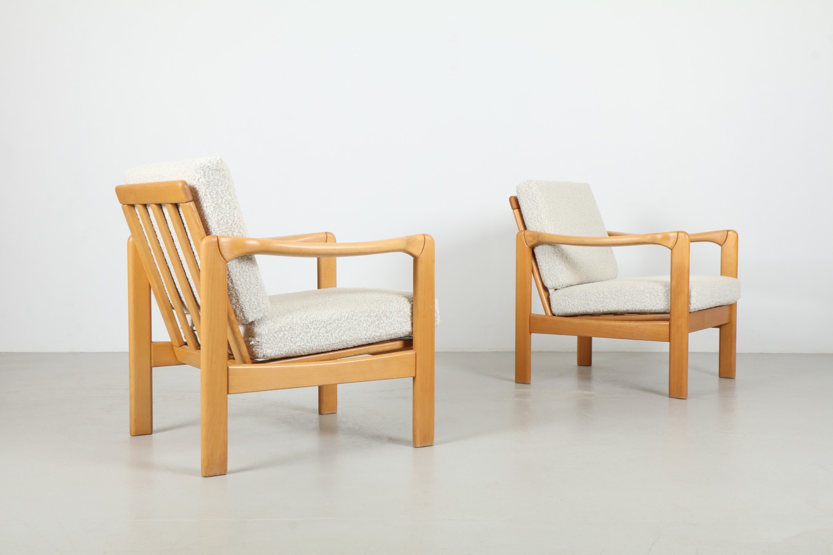 Pair of Striking Mid-Century Blonde Frame European Armchairs
