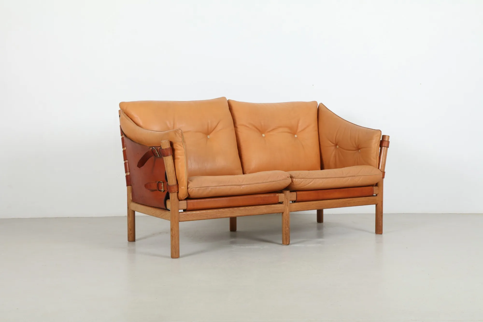 Memorable Arne Norell Style Scandinavian Two Seat Leather Sofa